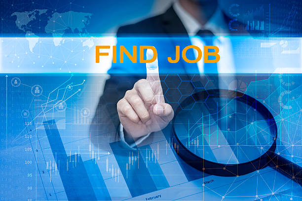 istock Businessman hand touching FIND JOB button on virtual screen 521542596