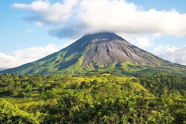 Arenal volcano landscape in a sunny day.