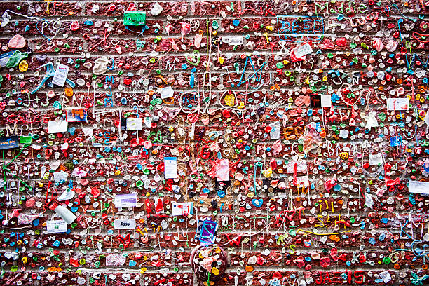 Gum Wall Chewing gums on a theatre's wall in Seattle pike place market stock pictures, royalty-free photos & images