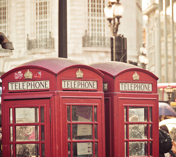Red telephone booths in London