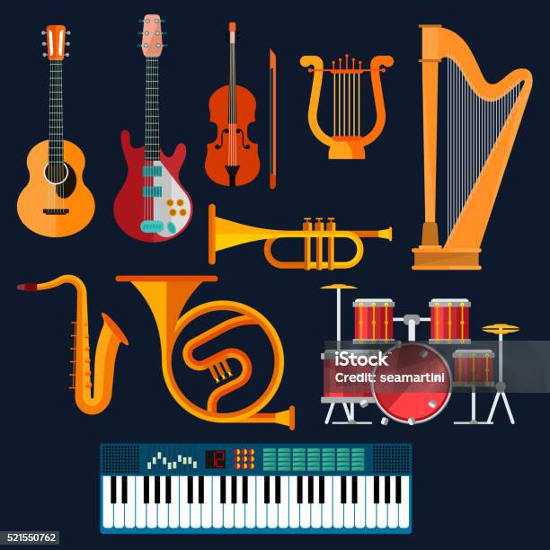 Akustische Und Elektronischen Musikinstrumenten Symbole Stock Vektor Art und mehr Bilder von Musikinstrument