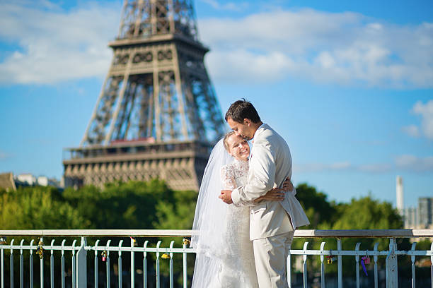 istock Beautiful just married couple in Paris 521576053
