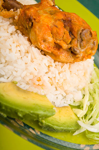 istock chicken served with white rice potato on a plate 521577697