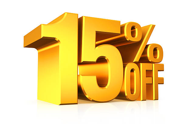 istock 3D render gold text 15 percent off. 521577719