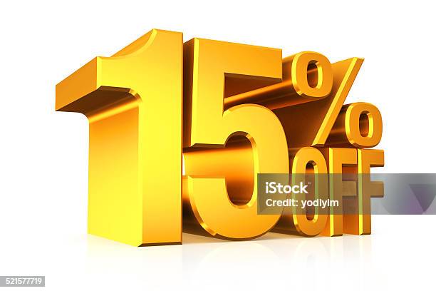 3d Render Gold Text 15 Percent Off Stock Photo - Download Image Now - Off - Single Word, Number 15, Horizontal