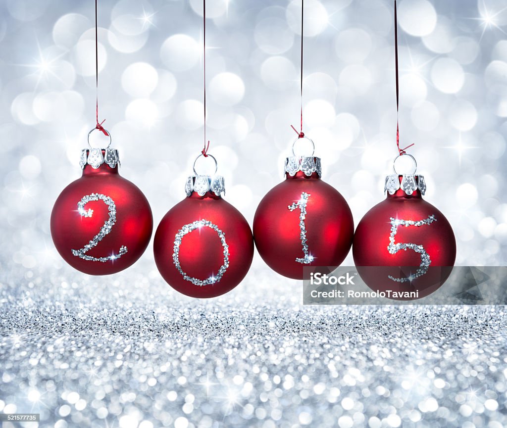 happy new year 2015 red balls xmas with shining silver glitter 2015 Stock Photo