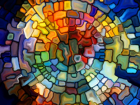 Stained Glass Pattern series. Composition of  virtual stained glass fragments to serve as a supporting backdrop for projects on art, craft and design