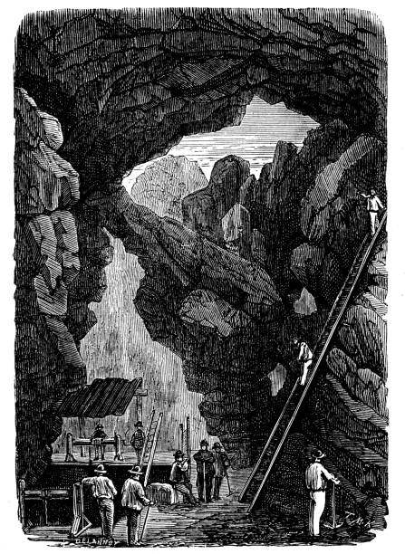 antyczne ilustracja przedstawiająca kopalnia miedzi w szwecji - falun stock illustrations