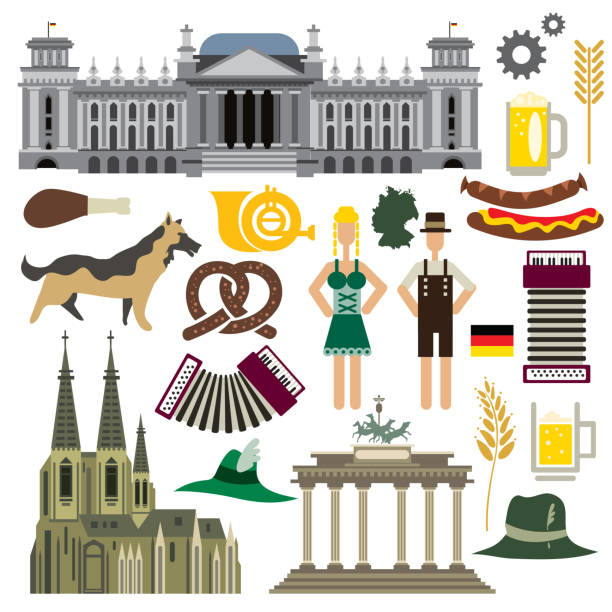 deutschland-icon-sammlung, deutsche flagge, kultur (vektor kunst) - wearing hot dog costume stock-grafiken, -clipart, -cartoons und -symbole