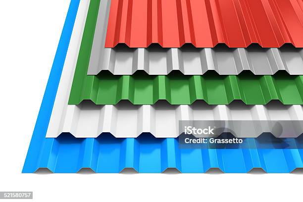Group Of Steel Profile Sheets Stock Photo - Download Image Now - Sheet Metal, Rooftop, Metal