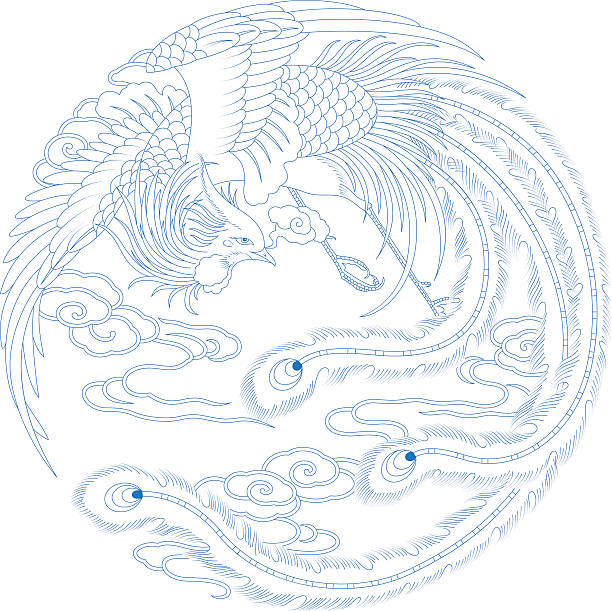 번체자 패턴 (phoenix - china phoenix vector chinese culture stock illustrations