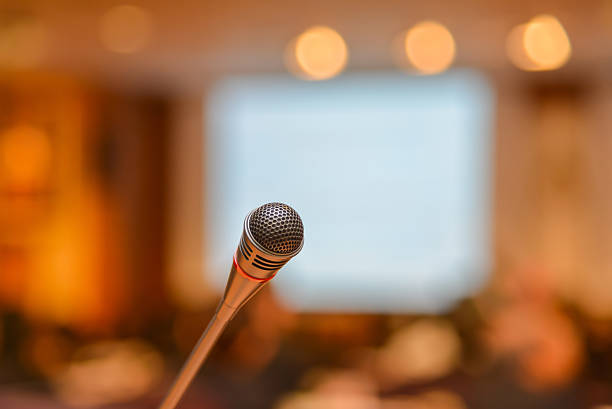 istock Microphone in meeting room before a conference 521601840
