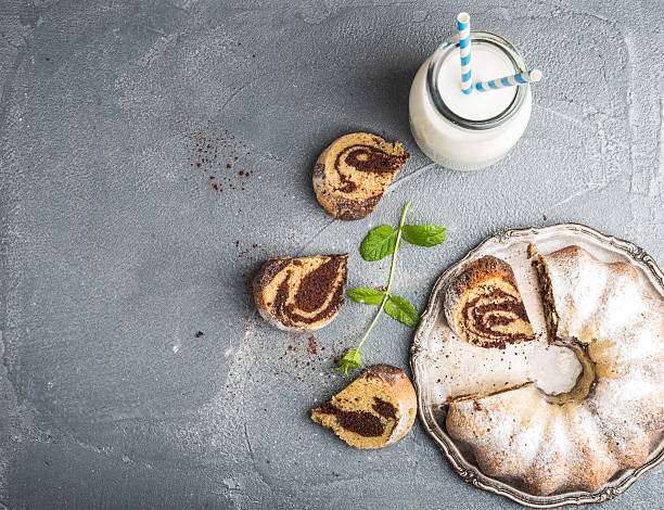 istock Zebra bundt cake cut into pieces and mint leaves 521602970