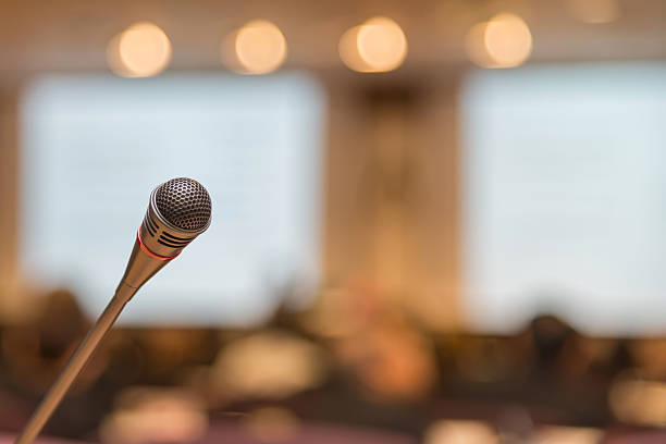 istock Microphone in meeting room before a conference 521605990