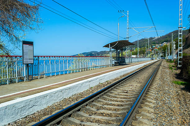 istock Old railway electric train station in Sochi, Russia 521609116