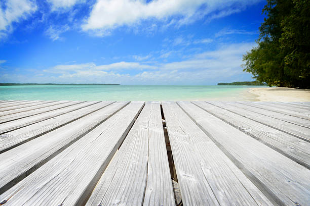 istock Beach with wooden deck and turquoise water 521613676