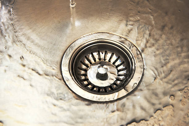 Stainless steel sink drain strainer stock photo