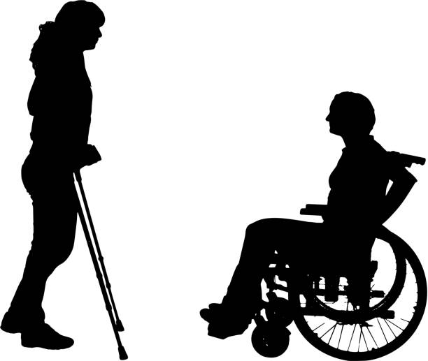 Vector silhouette of disabled people. vector art illustration