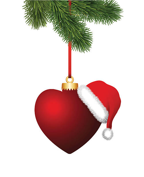 herz mit santa claus hut hängen an weihnachten tannenarten - 1 advent stock-grafiken, -clipart, -cartoons und -symbole