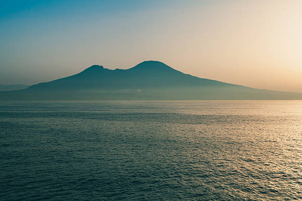 View of Naples from Sea  With Vesuvious stock photo