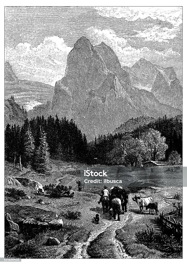 Antique illustration of Switzerland: Wetterhorn European Alps stock illustration