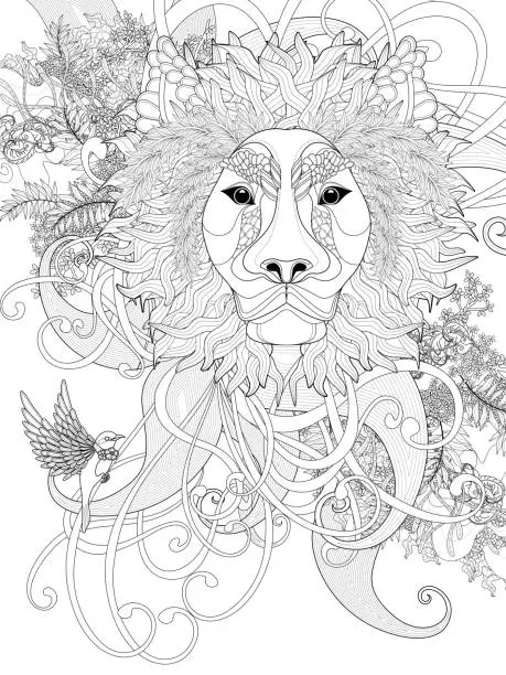 Vector illustration of prestigious lion coloring page