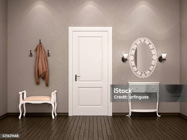 White Door On The Output Or Input Stock Photo - Download Image Now - Corridor, Apartment, Entrance Hall