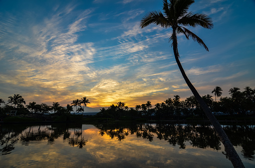 Anaehoomalu Bay area on the Big Island of Hawaii at sunrise