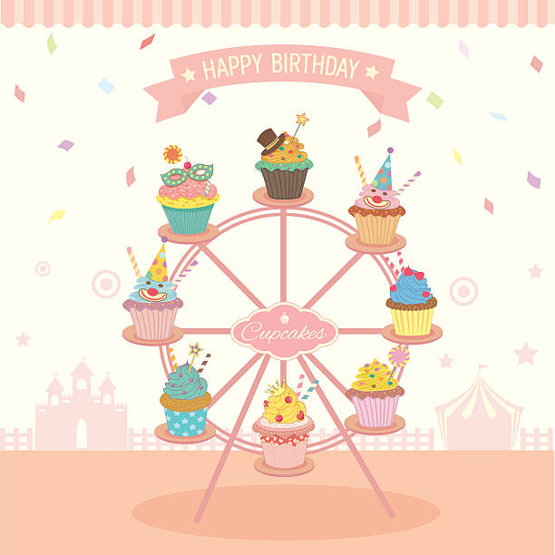 illustrations, cliparts, dessins animés et icônes de cupcake grande roue anniversaire - spice store