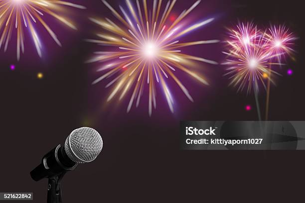 Microphone On Stage Background Stock Photo - Download Image Now - Horizontal, Microphone, Photography