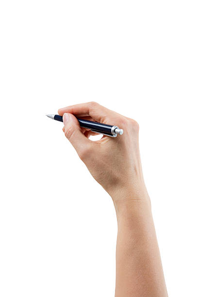 mano sosteniendo pen, en blanco, aislado con ruta de recorte - hand drawing fotografías e imágenes de stock