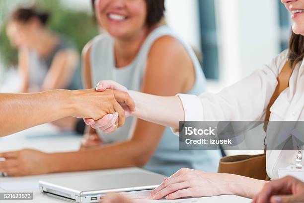 Businesswomen Shaking Hands Stock Photo - Download Image Now - Job Fair, Business Meeting, Corporate Business