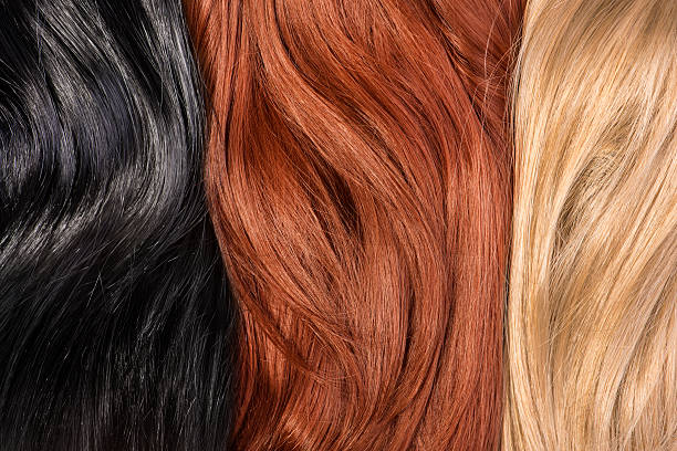 Long blond, black, red human shiny hair