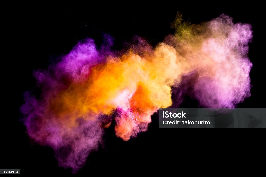 Colorful powders Colorful powders on black background Smoke - Physical Structure Stock Photo