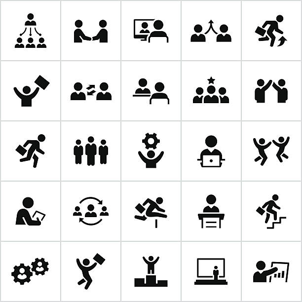 ilustraciones, imágenes clip art, dibujos animados e iconos de stock de las personas de negocios iconos negro - healthy lifestyle jumping people happiness