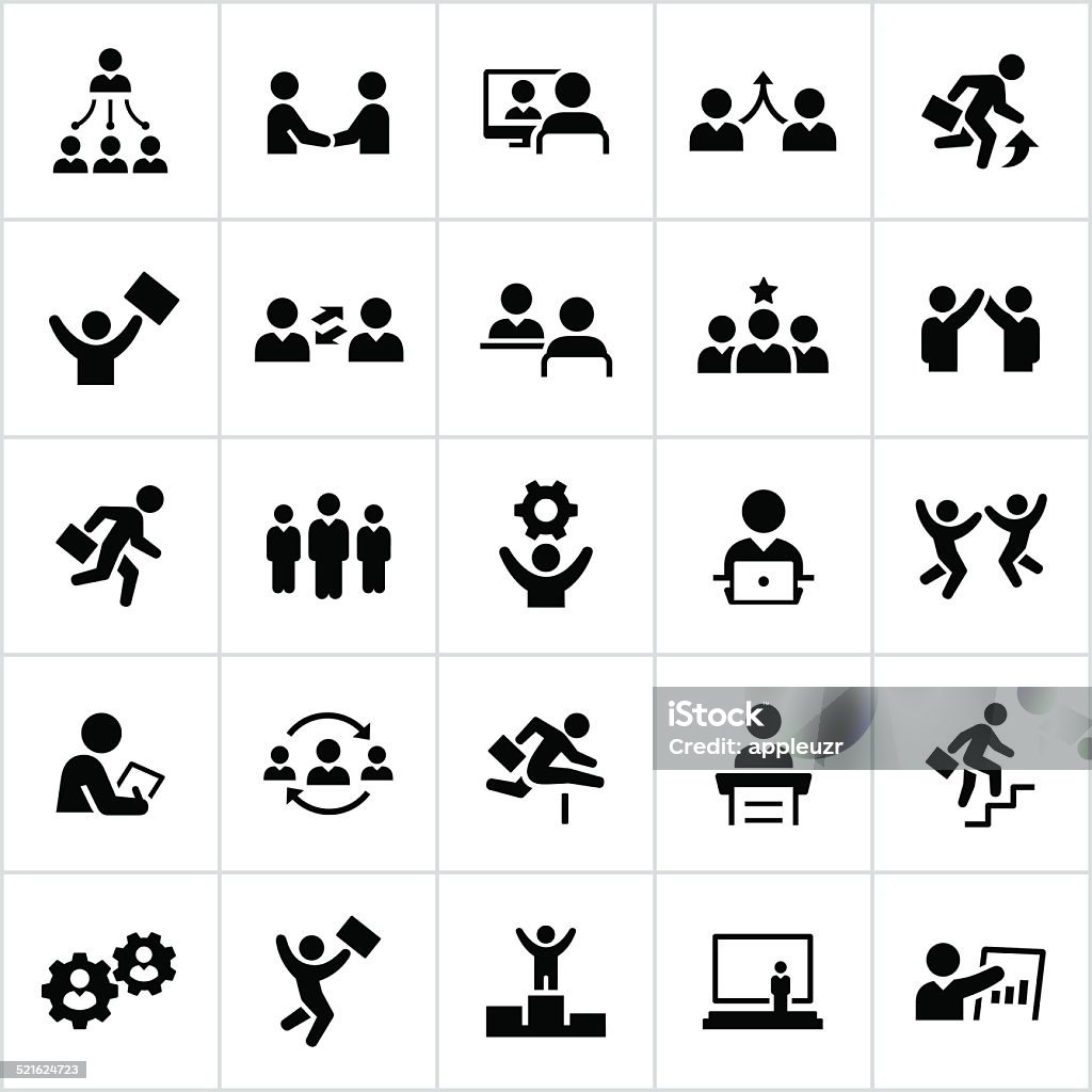 Black Business People Icons Business people, businessman, business woman, business man, business, white collar, icons, symbols. All lines/shapes expanded and merged. Icon Symbol stock vector