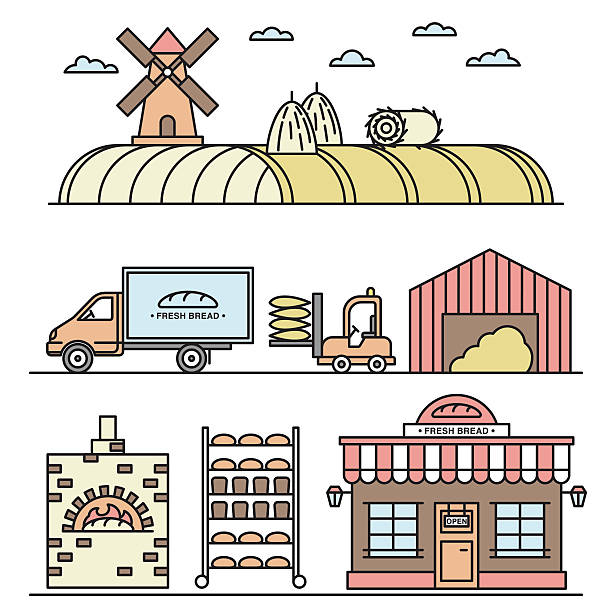 vector illustration of bread processing - van vleuten 幅插畫檔、美工圖案、卡通及圖標