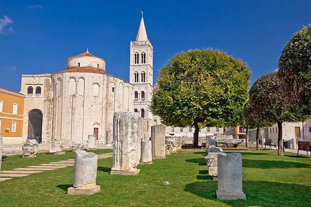 Historic roman artefacts on Zadar square, Dalmatia, Croatia