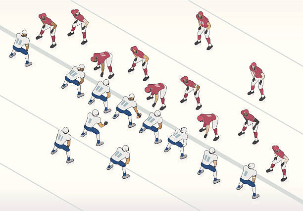 American Football Illustration American football players take formation at the line of scrimmage in this isometric illustration.  offensive line stock illustrations