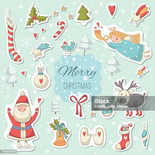 Christmas Cartoon Stickers With Santa Claus Stock Illustration - Download Image Now - Backgrounds, Banner - Sign, Bell