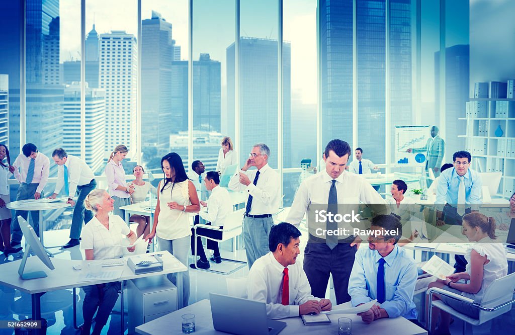 Business People Working in an Office Crowded Stock Photo