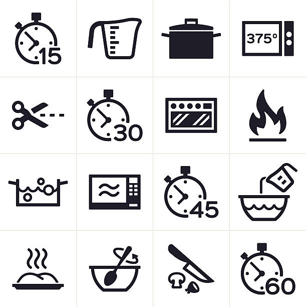 ilustraciones, imágenes clip art, dibujos animados e iconos de stock de cocinar y los iconos de la cocina a la vista - kitchen utensil instrument of measurement spoon isolated