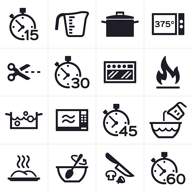 Baking and Cooking Icons Baking and cooking icon and symbol set. kitchen symbols stock illustrations
