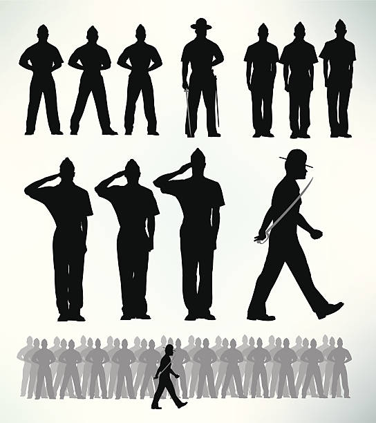US Military Soldiers - Standing at Attention, Salute US Military Soldiers - Standing at Attention, Salute silhouette illustrations. Make your own Army. Check out my "World War Two" light box for more. government silhouettes stock illustrations