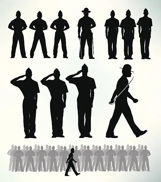 Vector illustration of US Military Soldiers - Standing at Attention, Salute