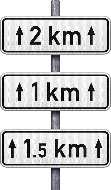 Vector illustration of White traffic signs indicating distance ahead (metric)