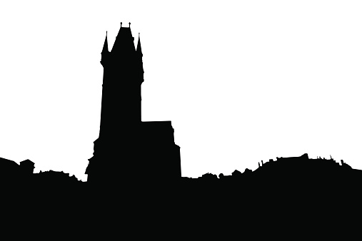 Old City Hall in Prague silhouette