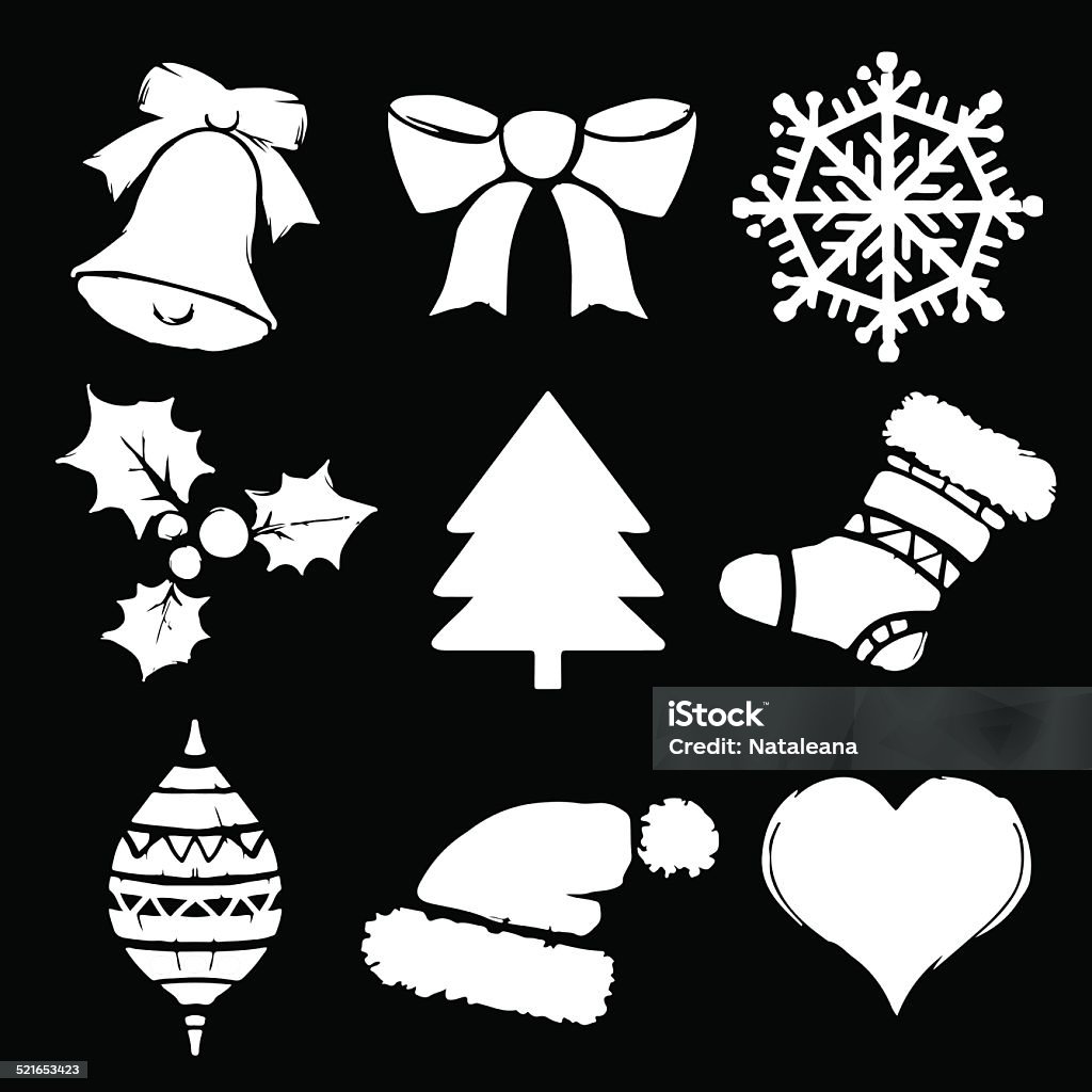 Set Christmas cartoon icons Set Christmas cartoon icons in black and white -  vector artwork Abstract stock vector
