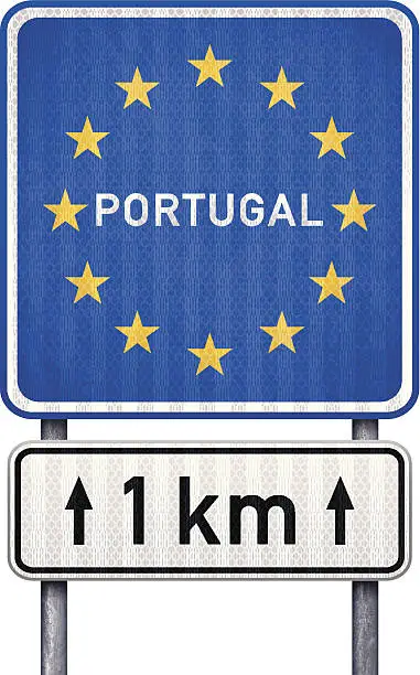 Vector illustration of Portugal border traffic sign with white 1 km ahead sign