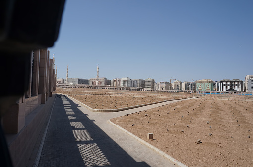 MADINAH, SAUDI ARABIA Sept - 23: Panoramic a view of warriors martyrs cemetery in Baqee, thousands funeral of martyrs in a war to defend Islam. The position is adjacent to the Prophet's Mosque among them are the  Saidina Uthman.
